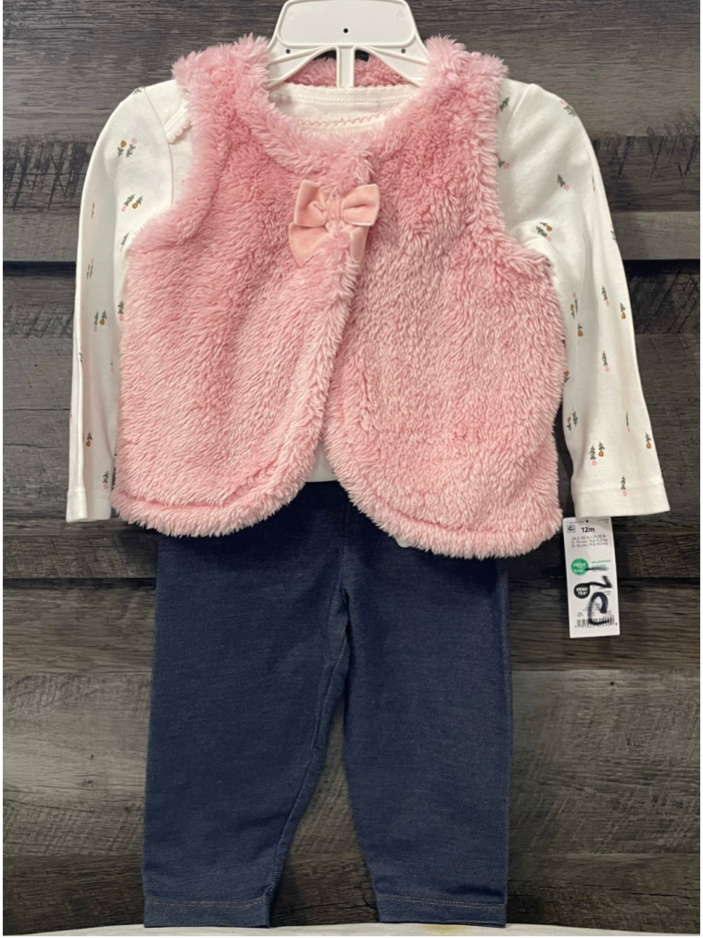 NWT Carter's Just One You Girls 12 Months 3 Piece Set Faux Fur Vest Pants Top